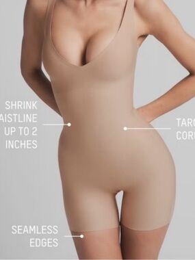 SKIMS Body Core Sculpt Mid Thigh Plunge Bodysuit Clay